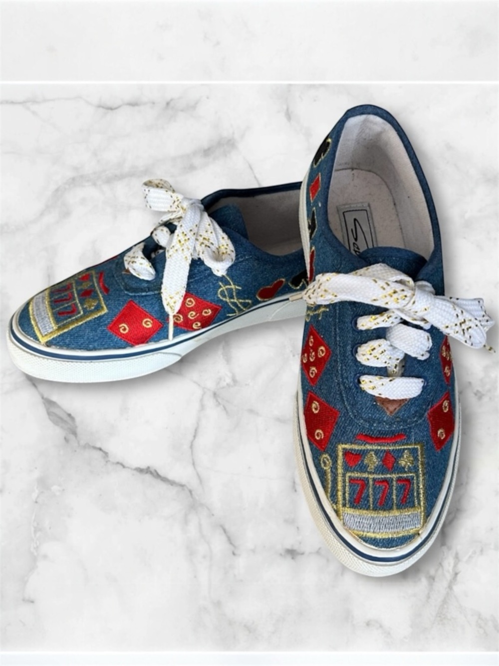 Sebastiano Denim Embroidered Sneakers Casino Whimsical Size 6